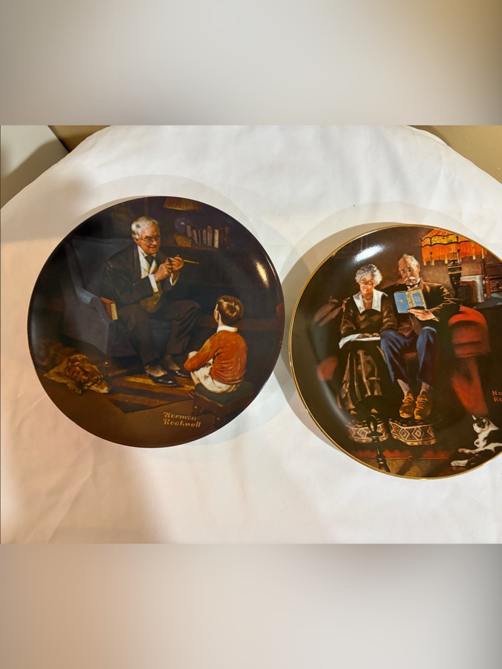Norman Rockwell Vintage Wall Plates in Brown, Cream, Red and Blue Tones